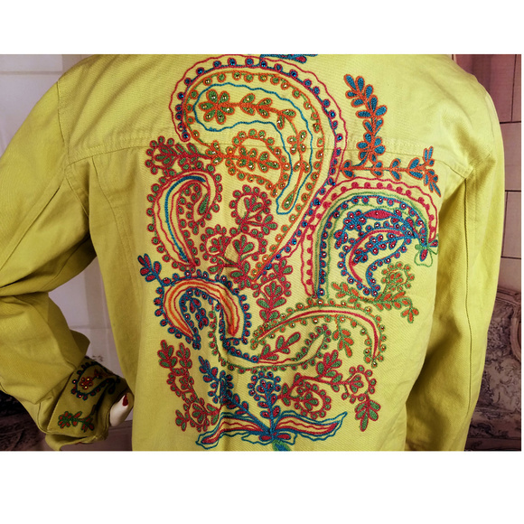Coldwater Creek Lime Embroidered Denim Jacket Sz S - Picture 7 of 8